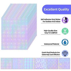 36 Sheets Holographic Sticker Paper, Clear Vinyl Laminate Film for Stickers S…