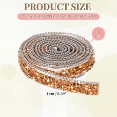 3Rolls Self Adhesive Resin Rhinestone Strips for Crafts, Rose Gold