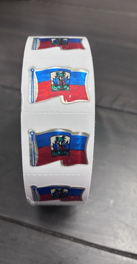 Haitian Flag Holographic STICKER Flag 1 Roll 450 Stickers New Haiti