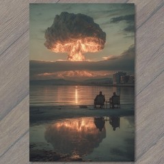 STICKER Beach Chairs Nuclear Mushroom Cloud Sunset Reflection Apocalypse