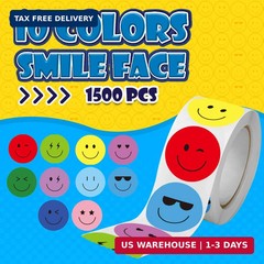 1500Pcs Smiley Face Stickers for Kids Sticker Rolls | Reward Stickers for Kids,