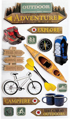 Die-Cut Dimensional & Foil Accent Travel Scrapbook Sticker Sheet – Outdoor Adven