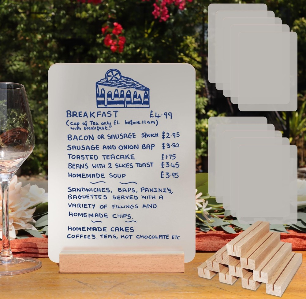 Frosted Blank Rectangle Acrylic Sign with Wooden Stands – 10 Pack DIY Customi…