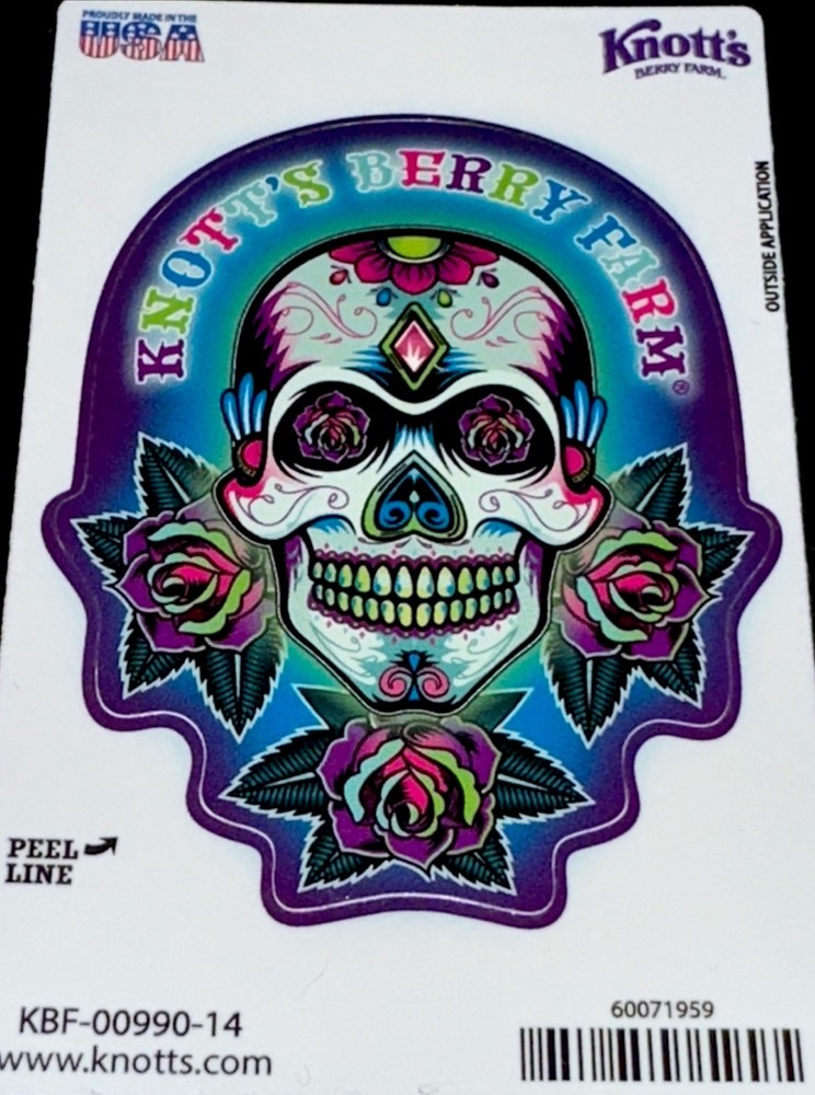 KNOTT’S BERRY FARM SKULL STICKER✨💜🌷💀🪻🩷✨3 1/4” X 2 3/4”✨GLOSSY✨KATRINA✨💚