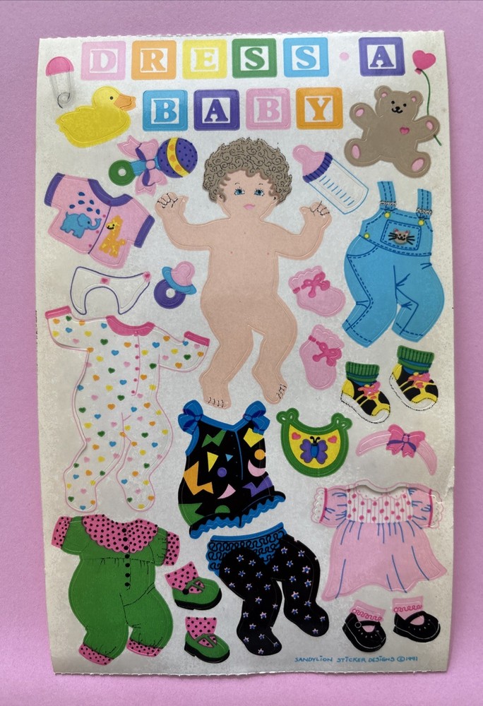 Vintage Sandylion Maxi Activity Sticker Sheet Dress a Baby – READ!