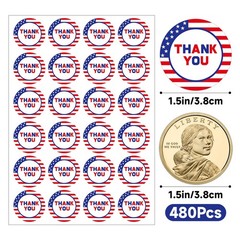 500 Pcs 1.5 Inch American Flag Thank You Stickers Round 4th of July Stickers