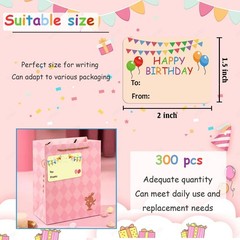 300 Pcs Happy Birthday Gift Tags Name Tags Stickers 1.5 x 2 Inch – Rectangle Hap