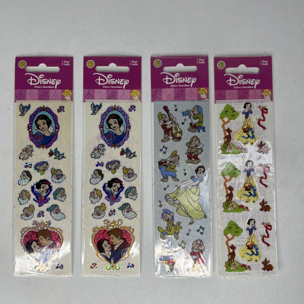 Vintage Sandylion Disney Snow White & The Seven Dwarfs Princess Sticker 4 Pc Lot