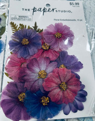 THE PAPER STUDIO FLORAL EMBELLISHMENTS 3 SETS OF FLOWERS AND ONE SET OF LEAVES
