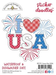 Doodlebug Durable Doodle Sticker Waterproof I Heart USA Fireworks RWB Patterns
