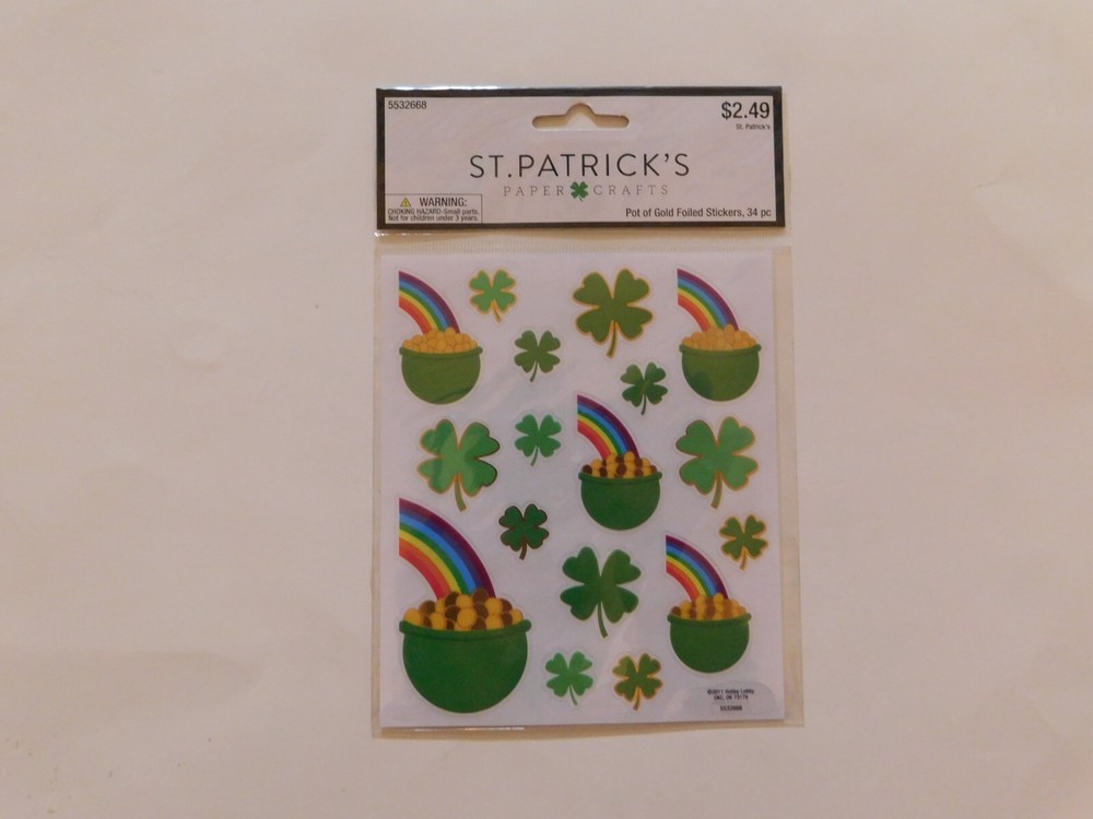 St Patricks paper crafts Pot of Gold Foiled stickers 34pc