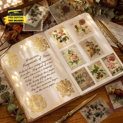 60Pcs Vintage Postage Stamp Stickers, Aesthetic Botanical Deco Paper Sticker for