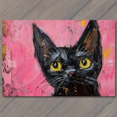 STICKER Black Cat Yellow Eyes Pink Pet Background Painting Cute Fun Feline