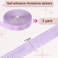 Self Adhesive Rhinestone Strips 3 Yards 0.55 Inch for Craft,Light Purple AB