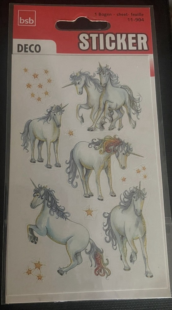 Vintage Glitter Unicorn Stickers New Germany Sticker Sheet Rainbow Stars Sparkle