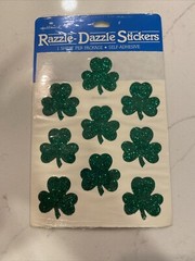 Hallmark Razzle Dazzle Stickers St Patricks Day 4 Leaf Clover Glitter 1 Sheet