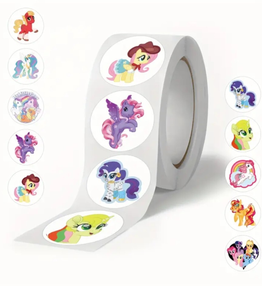 500 pcs Sticker Seals Roll Cute Cartoon My Little Pony Glossy Self Adhesive NEW