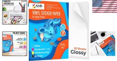 Waterproof Printable Vinyl Sticker Paper – 30 Glossy Sheets for Crafting