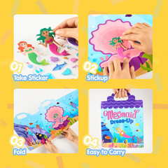 Mermaid Dress-Up Reusable Sticker Book for Toddlers, 3D Sticker Book for Kids 3
