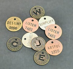 WORDS LETTERS TOKEN CHARMS TIM HOLTZ & MORE Antiqued SCRAPBOOK METAL CRAFTS