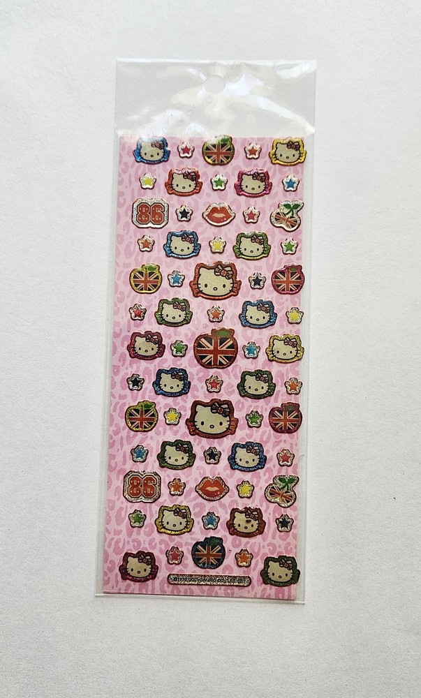 Vtg Sanrio Stickers Hello Kitty 2001 Union Jack apples 86 stars lips epoxy
