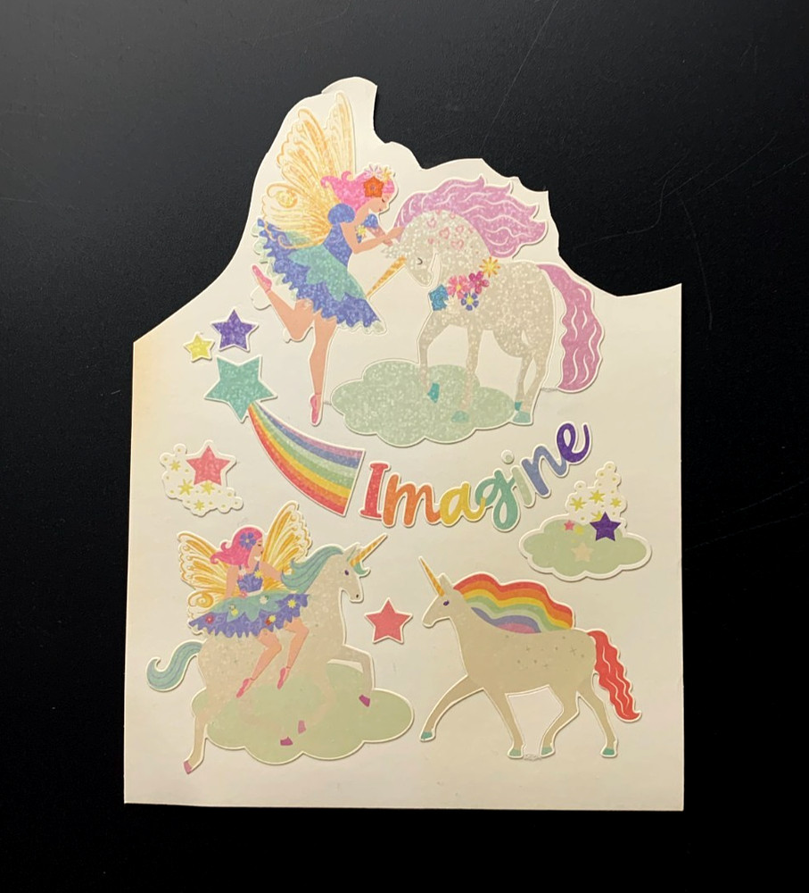 UNICORN PEGASUS FAIRY RAINBOW IMAGINE STARS FANTASY vintage sticker decal 1982