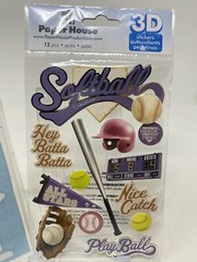 Softball Scrapbooking Lot Stickers 3D Deluxe Die Cuts Vintage 2 Pack Paper House