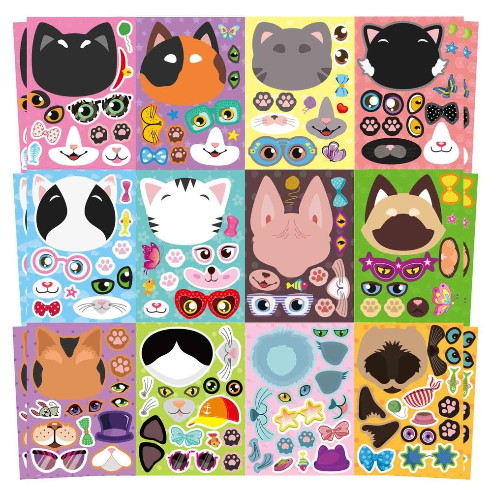 48 Sheets Cat Stickers,Make a Face Stickers for Kids, Make Your Own Cat Stick…
