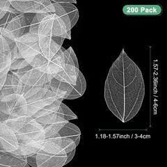 200-Pack Skeleton Leaves, Natural Rubber Leaves Vein[4-6cm, White]