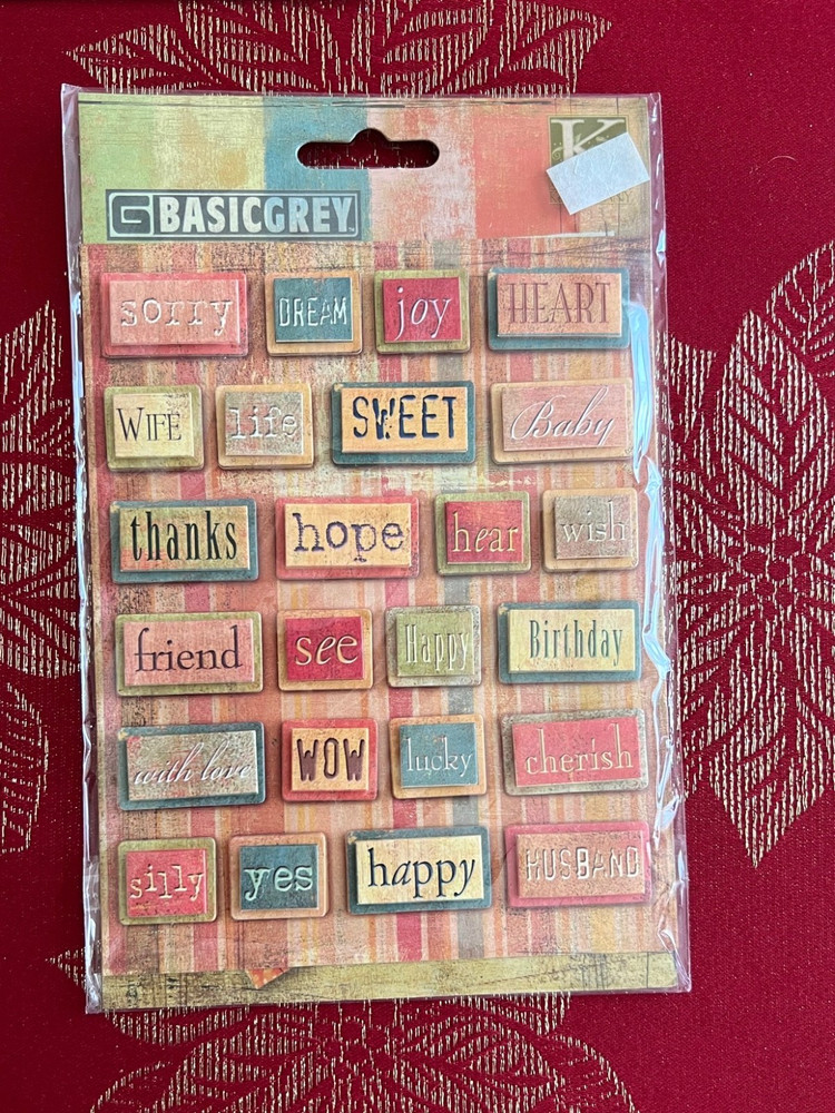 RARE & RETIRED BASIC GREY WORDS SAYINGS TAG 3D STICKERS