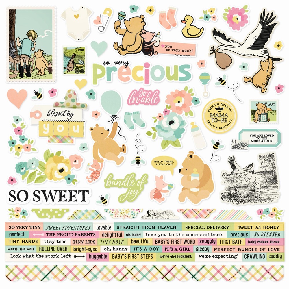 Simple Stories CLASSIC POOH BABY 12×12 Cardstock Sticker Sheet scrapbooking