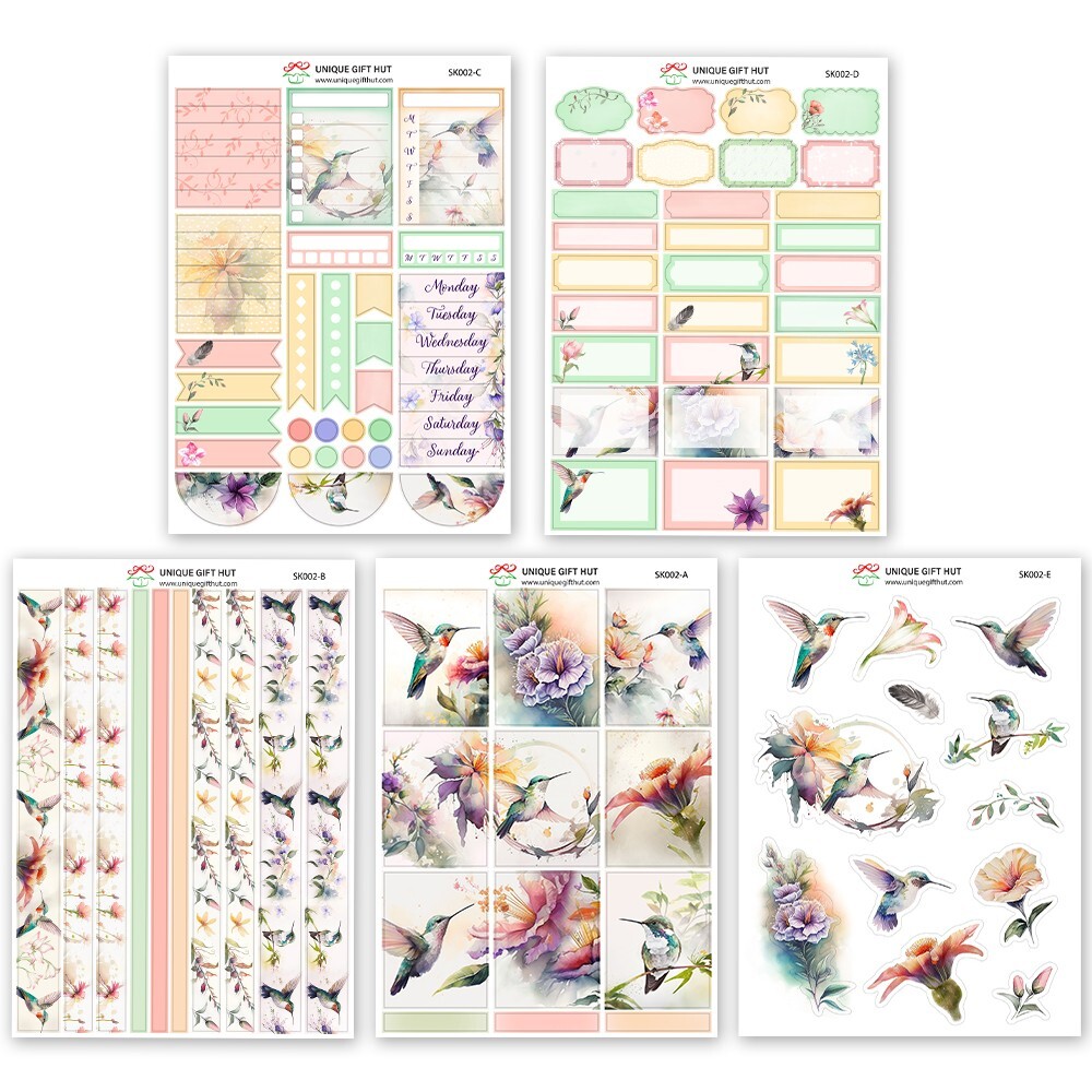Planner Sticker Kit Watercolor HummingBird Sticker for standard weekly planner