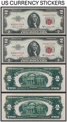 $2 Two Dollar 1953-B Legal Tender Note (US CURRENCY STICKERS) (Lot Of 2)
