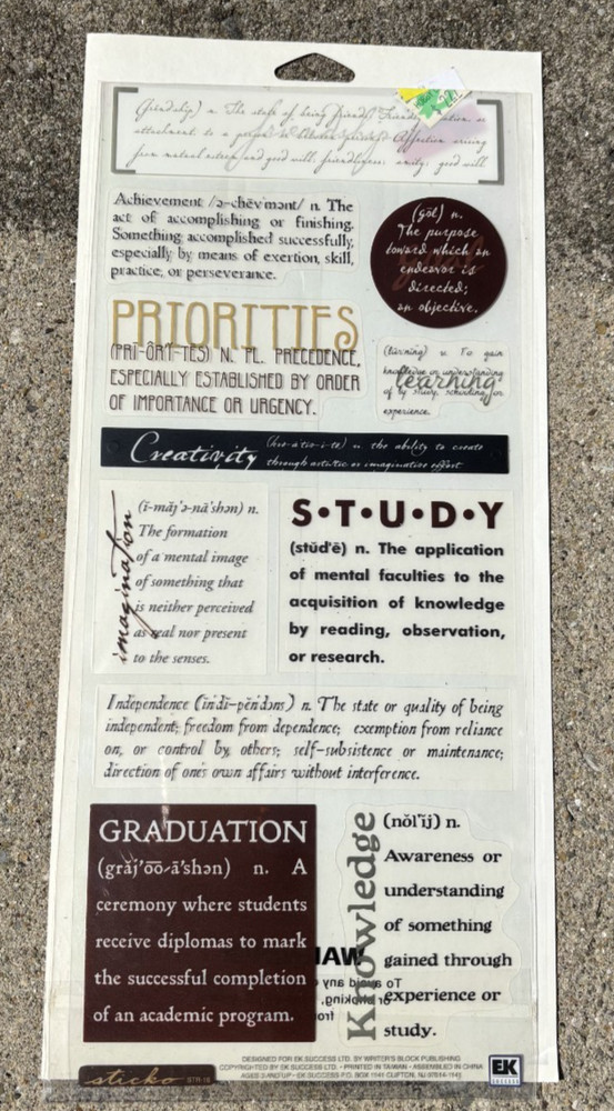 6 x 12″ STICKO THEMED STICKERS SCHOOL GRADUATION QUOTES & DEFINITIONS