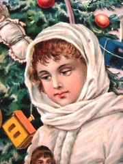 Large 1800’s Christmas Die Cut w/ Stunning Angels Handing Out Toys to Children *