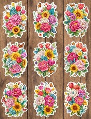 Spring Flowers Die Cut Vinyl Stickers Set Scrapbooking Laptop Water Bottle