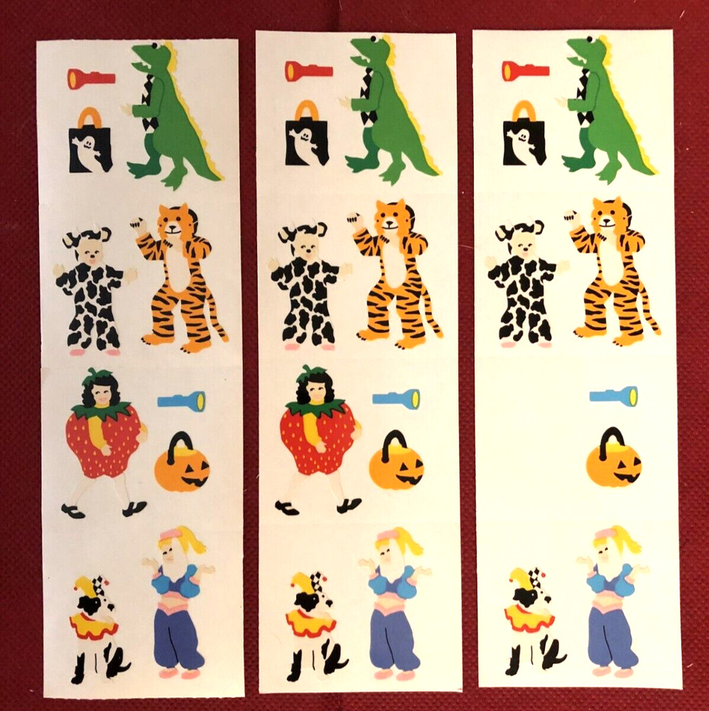 Mrs Grossman’s HALLOWEEN Kids in Costumes Lot of 3 Sticker Strips Trick or Treat