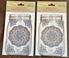 NEW Crafters Square Glass Stickers lot of 2 blue red grey floral pattern 5 pc