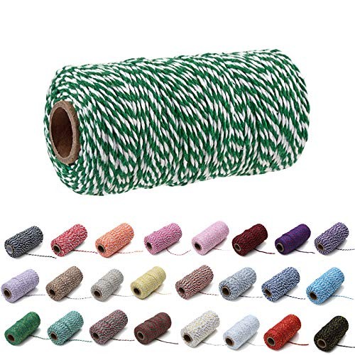 1 Roll 2mm 109 Yard Colourful Cotton Cord Bakers Twine DIY Crafts Green+white