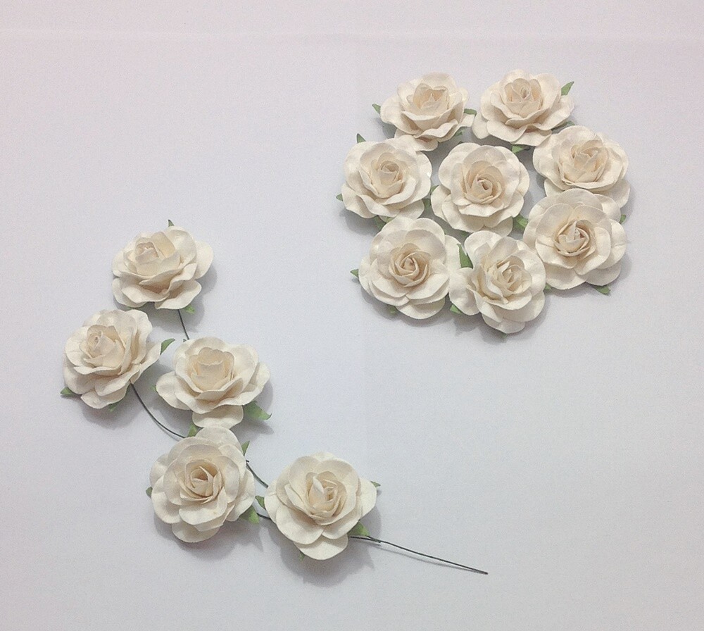 1.57″off-white Paper Roses Card Making Scrapbooking Wedding Flowers Free Ship