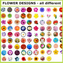 100 Precut FLORALS FLOWER DESIGNS BOTTLE CAP CHARM TRAY IMAGES 1 inch circles