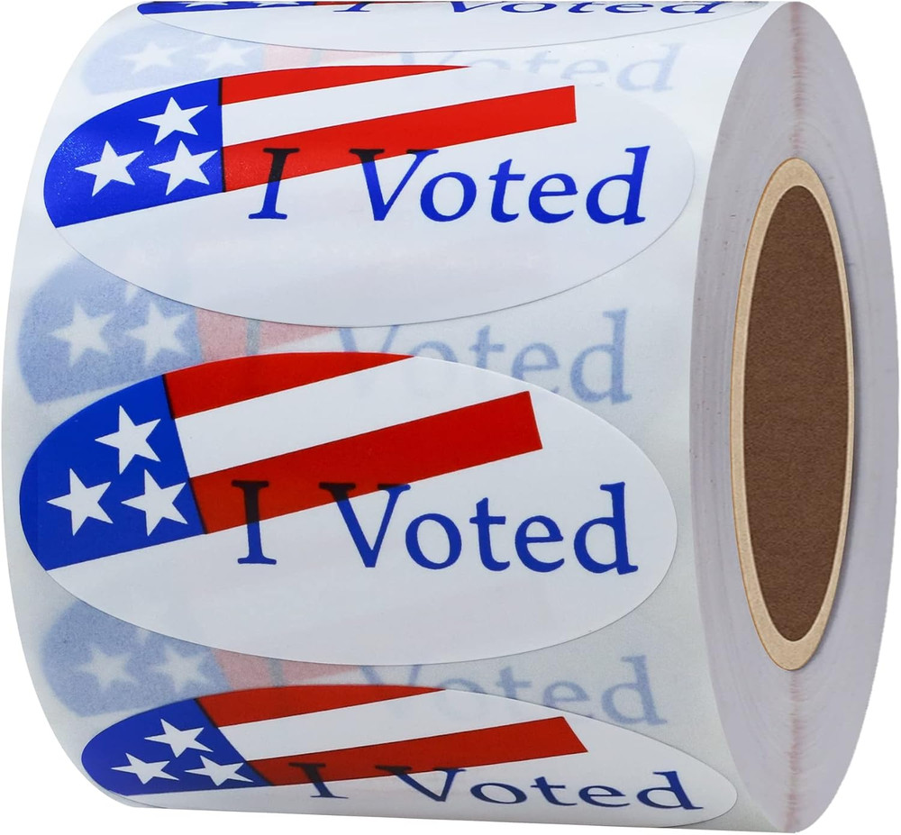 I Voted with Red, White, and Blue Stickers Oval 1×2 Inch Round 500 Labels Per Ro