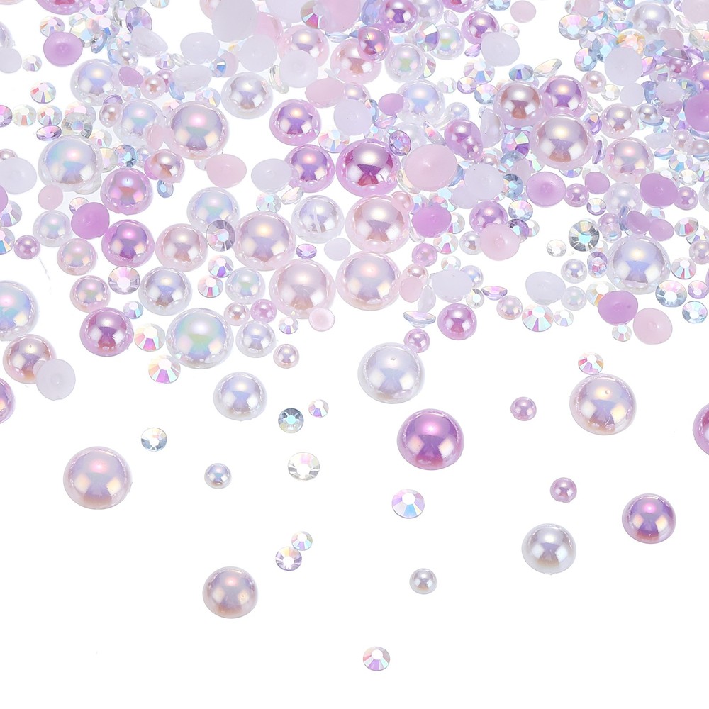 30g Mix Pearls Rhinestones 3-10mm Rhinestones Half Pearls Pink Purple White
