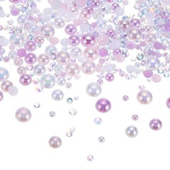 30g Mix Pearls Rhinestones 3-10mm Rhinestones Half Pearls Pink Purple White