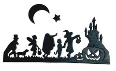 5 KIDS & DOG TRICK OR TREATING IN FRONT OF SCARY CASTLE SILHOUETTE DIE CUT/ CUTS