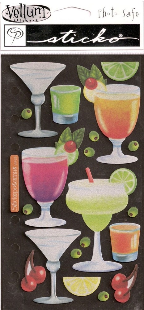 Vintage Sticko flat stickers MIXED DRINKS MARTINI theme 55579 FAST FREE ship!