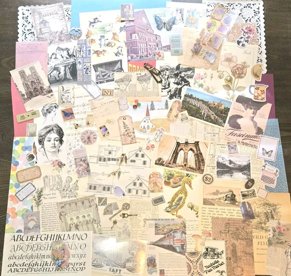 Lot Junk Journal Paper Stickers Tickets Tags Labels Ephemera Vintage Post Cards