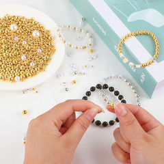 1800Pcs Silver & Gold Round Spacer Beads 3 Sizes Smooth Loose Ball Beads Alph…