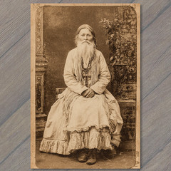 STICKER Bearded Lady Sitting Sepia Portrait Oddity Antique Style Dress
