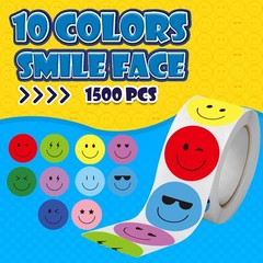 1500Pcs Smiley Stickers for Sticker Rolls 10 Styles Round Reward Teacher Stic…